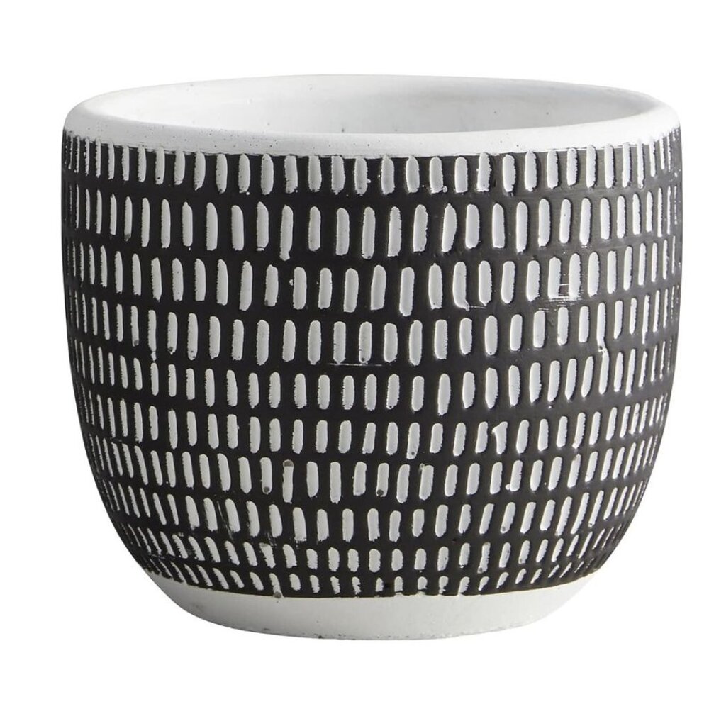 47th & Main Cement Planter Pot, 4.1" Tall, Black Vertical Stripes